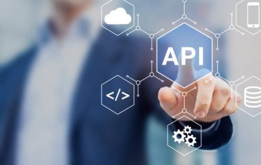 API Application Programming Interface connect services on internet and allow network data communication, software engineer touching concept for IoT, cloud computing, robotic process automation